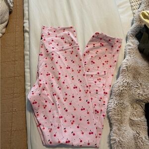 Pink Cherry Print Women's Leggings